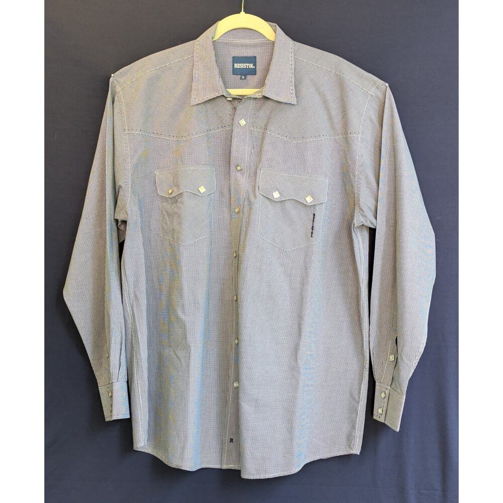 Resistol Western Shirt Men Sz XL Diamond Pearl Snap Long Sleeve Blue Check